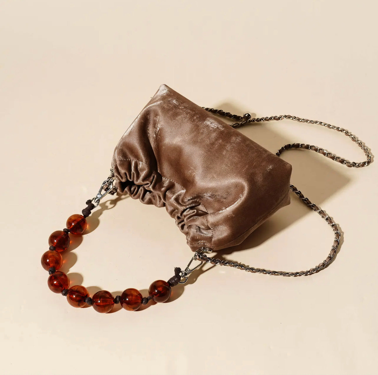 Wrinkled Leather Pearl Chain Sling